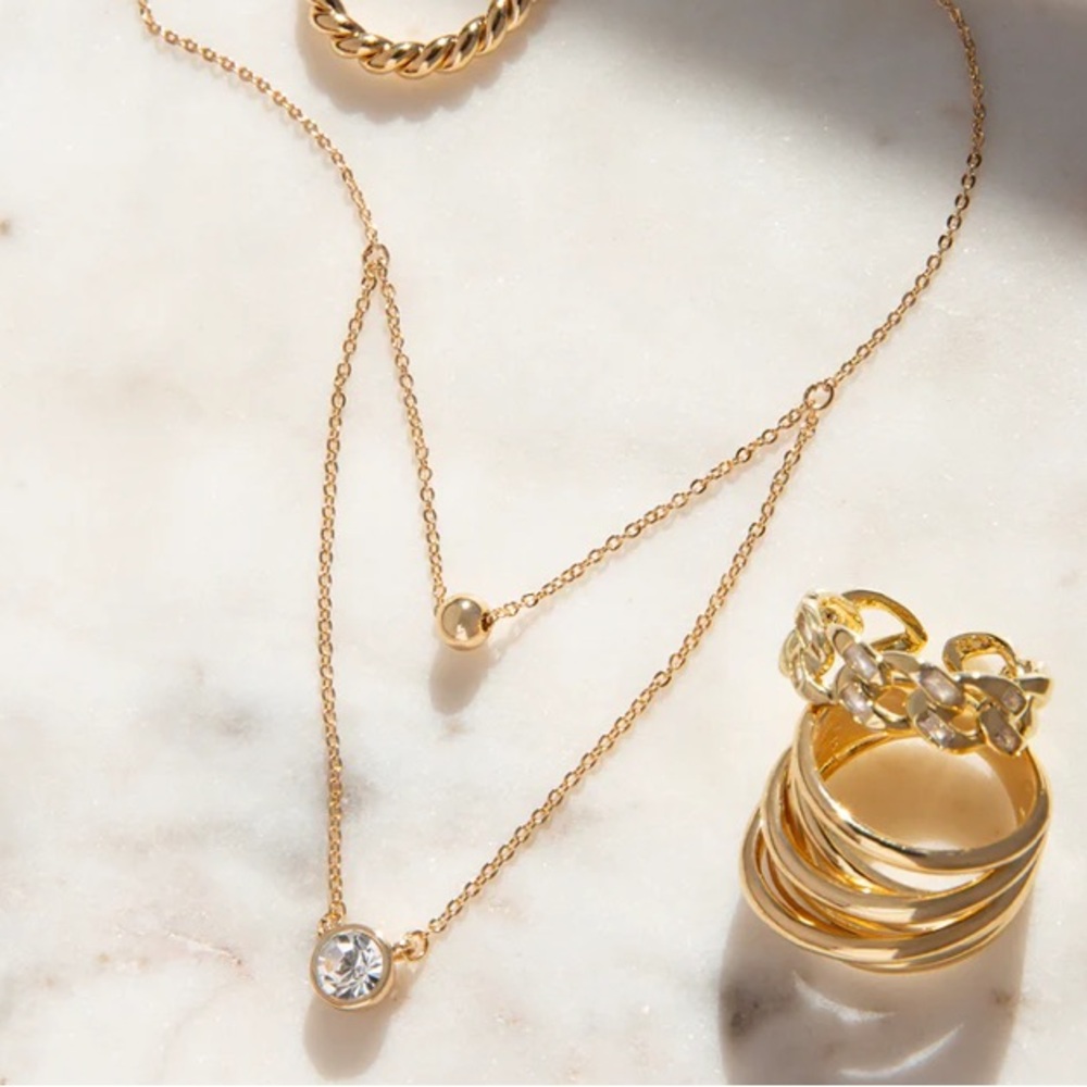 Marlyn Schiff Gold Dainty Simple Minimalist Layered Necklace CZ 16”-18” NEW